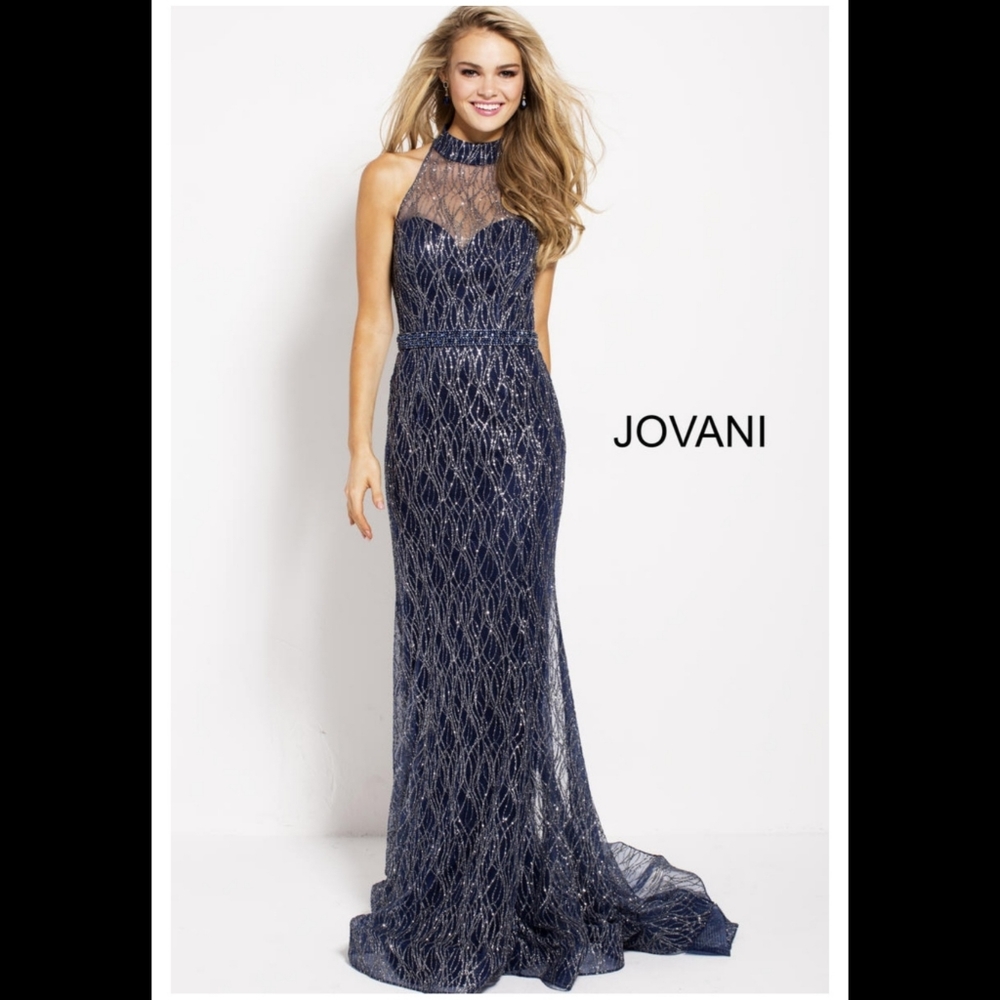 Jovani navy blue and silver glitter formal dress sz 0